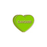A bright lime green heart-shaped enamel pin with a gold-toned outline and the brand name 'DAIQUIRI' in gold lettering across the center, set against a plain white background.